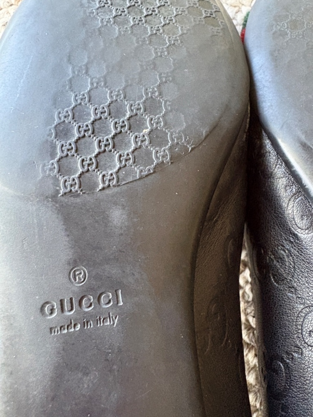 Gucci Ballet Flats 36.5 Black Leather Web Stripe w Box & Dust Bag Round Toe - Picture 5 of 10